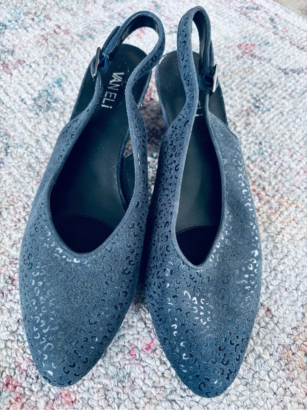 Van Eli Navy Laser-Cut Slingback Pointed-Toe Flats